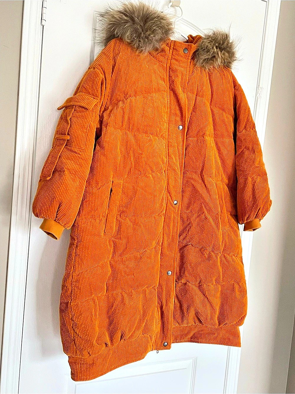 NWOT - Corduroy Puffer Coat in Orange Size S